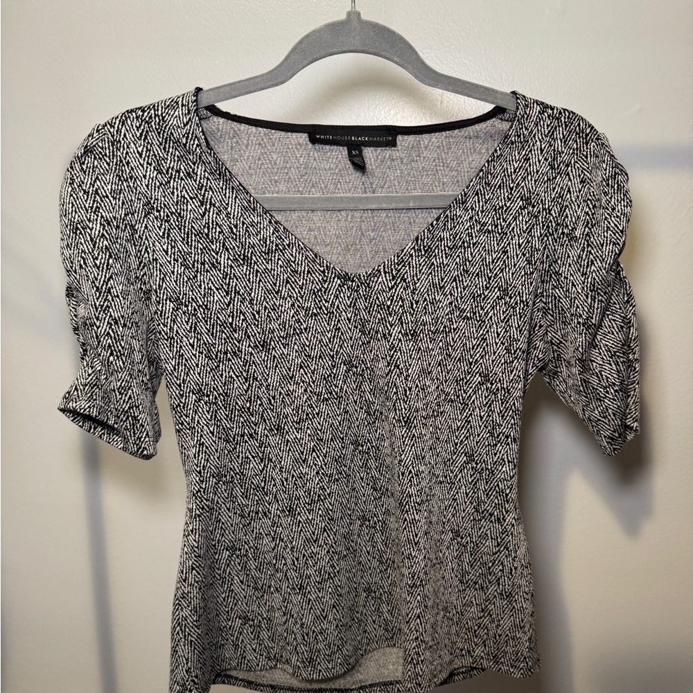 White House Black Market Monochrome Herringbone Blouse